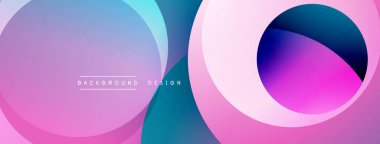 Soyut renkli çakışan daireler modern arkaplan oluşturur. Gradyan gölgeler harmanlanır, dinamik görsel kompozisyon oluşturur. Minimalist tasarım unsurları.