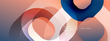 Soyut geometrik şekiller çakışıyor, yumuşak renk eğimleri yaratıyor. Tasarım şeftali rengi, mavi, gri tonlarda. Modern estetik.