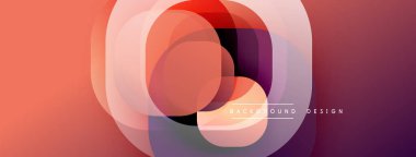 Soyut geometrik şekiller örtüşüyor, canlı renk eğimleri yaratıyor. Tasarım yuvarlak kareler, sıcak tonlar, modern estetik.