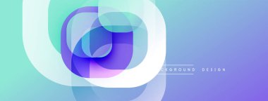 Soyut tasarım katmanlı şeffaf daireler. Renkler mordan maviye kayar ve dinamik görsel efekt yaratır. Düzen eğimleri kompozisyona hakim.