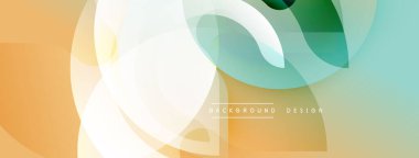 Soyut şekiller örtüşür, yumuşak eğimler yaratır. Sıcak turuncu serin maviye dönüşür. Minimum metin arka plan tasarımı okur. Modern estetik.