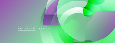 Soyut sıvı şekilleri örtüşür ve canlı bir arkaplan oluşturur. Mor, yeşil renkler tasarıma hakim, hareket ve enerji öneriyor..