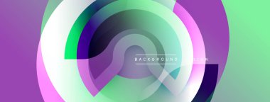 Soyut renkli katmanlar dinamik görsel akış yaratır. Mor, yeşil, beyaz renkler karışıp dairesel şekiller oluşturuyor. Modern tasarım ögesi.