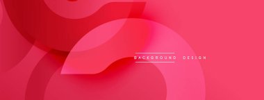 Soyut pembe tasarım özellikleri üst üste binen yuvarlak şekiller. Gradyan gölgeler derinlik yaratır, modern estetik. Metin arkaplan tasarımı okur.