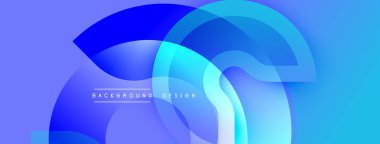 Soyut mavi tasarım üst üste binen yarı saydam şekiller. Gradyan renkler dinamik görsel efekt yaratır. Metin arkaplan tasarımı okur.