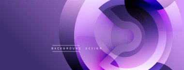 Soyut mor tasarım, üst üste binen daireler, gradyanlar. Dijital projeler ve sunumlar için modern arkaplan uygun. Düz şekiller dinamik görsel efekt yaratır.