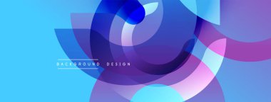 Soyut katmanlar örtüşüyor, dinamik mavi, mor gradyanlar yaratıyor. Modern tasarım öğeleri akıcılık, hareket ve yenilik önerir. Arkaplanda yumuşak renk geçişleri var.