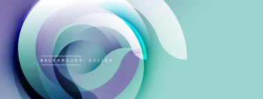 Soyut tasarım katmanlı daireler, yumuşak renkler. Gradyan deniz mavisi, mor renkler dinamik görsel efekt yaratır. Modern, temiz estetik.