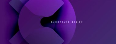 Soyut mor tasarım, üst üste binen şekiller. Gradyan renkler dinamik görsel efekt yaratır. Metin arkaplan tasarımı okur.