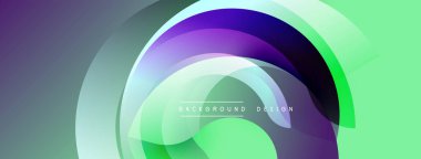 Soyut sıvı şekiller, canlı renklerin karışımı. Modern tasarım katmanlı kavisler, gradyanlar, ışık efektleri içerir. Arkaplan yenilik ve teknoloji öneriyor.