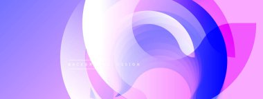 Soyut çemberler çakışıyor, canlı gradyanlar yaratıyor. Pembe, mavi renkler dizaynın hakimi. Projeler için modern arkaplan dokusu.