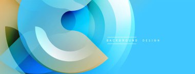 Soyut mavi tasarım, üst üste binen daireler, kıvrımlar. Gradyan renkler dinamik görsel efekt yaratır. Modern arkaplan ögesi.