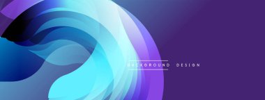 Soyut akış katmanları dinamik mavi ve mor gradyan oluşturur. Modern tasarım hareket, enerji ve sofistike.