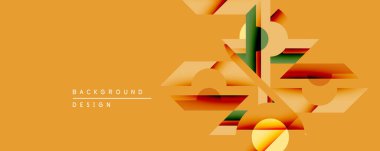 Soyut geometrik bileşim. Sıcak turuncu renkler katmanlı şekiller ve dinamik görsel efekt yaratan çizgilerle dizaynın baskın rengidir. Arka planlar ve sunumlar için modern estetik.