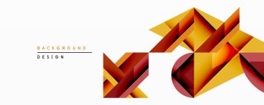 Soyut geometrik tasarım katmanlı şekiller içerir. Sıcak renk paleti baskın, turuncu, sarı, kırmızı tonlarını kullanıyor. Arka planlar ve sunumlar için modern estetik.