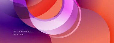 Soyut akışkan şekiller, canlı renkler. Gradyan karışımları modern tasarım yaratır. Mor, turuncu renkler kompozisyona hakim..
