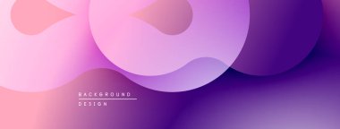 Soyut mor arkaplan. Üst üste binen şekiller akışkan ve modern tasarım yaratır. Gradyan renkler düzgün karışır, görsel derinlik sağlar.
