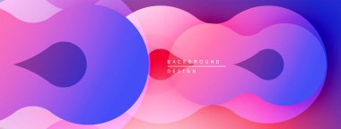 Soyut sıvı şekilleri örtüşür, canlı pembeler, morlar, maviler yaratır. Modern tasarım hareket, enerji, derinlik öneriyor.