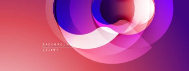 Soyut çemberler çakışıyor, canlı gradyanlar yaratıyor. Pembe, mor renkler tasarıma hakim. Minimum metin mevcut. Modern estetik.