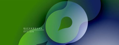 Soyut sıvı şekilleri, yeşilden maviye doğru. Arka planlar ve sunumlar için modern tasarım öğesi. Düz eğriler dinamik bileşim oluşturur.