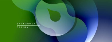 Soyut akışkan şekiller harmanlanır, canlı yeşil, mavi gradyanlar oluşturur. Modern tasarım hareketi çağrıştırıyor, derinliği. Yumuşak geçişler kompozisyona hakim..