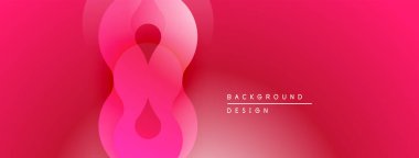 Soyut pembe tasarım. Üst üste binen şekiller dinamik görsel efekt yaratır. Gradyan arka plan derinlik ekler, modern estetik.