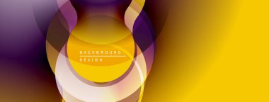 Soyut enerjik tasarım. Üst üste binen daireler dinamik görsel akış yaratır. Sarı, mor renkler kompozisyona hakim. Modern estetik.