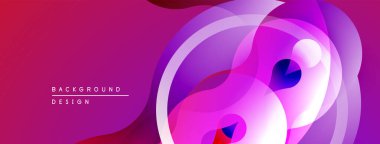 Soyut sıvı şekiller, canlı renkler. Dinamik kompozisyon, modern tasarım. Mor, pembe renkler görsel alana hakim..