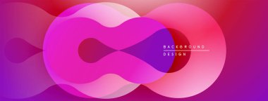 Soyut sıvı şekilleri örtüşüyor, canlı pembe, mor renkler yaratıyor. Arkaplan ve sunumlar için modern tasarım ögesi.