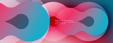 Soyut akışkan şekiller, canlı pembeler, maviler, morlar dinamik kompozisyon oluşturur. Arka planlar için modern tasarım ögesi.