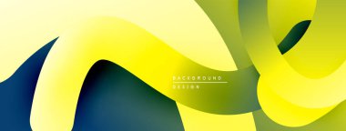 Soyut akışkan şekiller, sarı, yeşil, mavi gradyanlar. Arka planlar ve sunumlar için modern tasarım öğesi. Düz eğriler dinamik bileşim oluşturur.