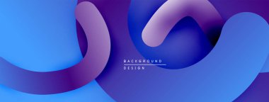 Soyut akışkan şekiller, canlı mor, mavi gradyanlar. Modern tasarım, düz kıvrımlar dinamik görsel etki yaratır. Minimalist estetik.