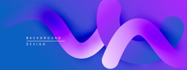 Soyut sıvı şekiller, canlı mor renkler koyu maviye karışıyor. Modern tasarım hareketi, enerjiyi, pürüzsüz geçişleri çağrıştırıyor.