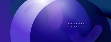 Soyut sıvı şekilleri, mor renkler baskın gelir. Gradyan geçişler derinlik yaratır, modern tasarım unsuru. Minimalist estetik, pürüzsüz eğriler mevcut.