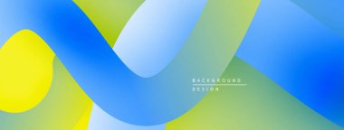 Soyut sıvı şekilleri örtüşür, parlak mavi, sarı ve yeşil renkler yaratır. Arkaplan ve sunumlar için modern tasarım ögesi.
