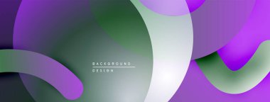 Soyut sıvı şekilleri örtüşür, canlı mor, yeşil gradyanlar yaratır. Modern tasarım hareket, derinlik, pürüzsüz geçişler öneriyor.