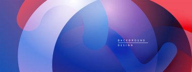 Soyut sıvı şekiller harmanlanarak canlı mavi, mor, kırmızı gradyanlar oluşturur. Modern tasarım hareketi, enerjiyi, derinliği çağrıştırıyor.