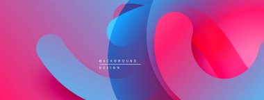 Soyut sıvı şekilleri örtüşür ve canlı bir arkaplan oluşturur. Pembe, mavi, mor renkler düzgün bir şekilde harmanlanır. Modern tasarım ögesi.