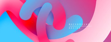Soyut sıvı şekilleri, canlı pembeler, maviler dinamik bileşim oluşturur. Modern tasarım, pürüzsüz eğimler hareket, derinlik.
