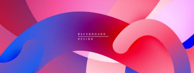 Soyut sıvı şekilleri canlı pembeler, maviler, morlar harmanlar. Modern tasarım dinamik görsel deneyim yaratır. Düzen eğimleri kompozisyona hakim.