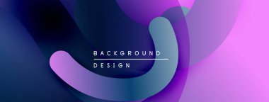 Soyut akışkan şekiller, mor renkler baskın. Modern tasarım elementleri dinamik görsel deneyimler yaratır. Arkaplan özellikleri katmanlı biçimler.