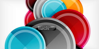 Soyut daireler örtüşüyor, canlı bir tasarım yaratıyor. Renkler harmanlanır, modern arkaplan şablonu oluşturulur. Pürüzsüz gradyanlar görsel cazibeyi artırır.
