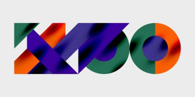 Soyut logo tasarımı üst üste binen şekiller, canlı renkler. Modern estetik, dinamik kompozisyon, basit arkaplan.