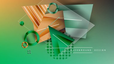 Soyut geometrik bileşim. Şekiller çakışıyor, dinamik görsel etki yaratıyor. Gradyan renkler düzgün bir şekilde harmanlanarak modern estetik sunuyor.