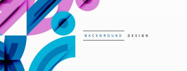 Soyut geometrik şekiller, parlak mavi, pembe renkler. Modern tasarım elementleri dinamik arkaplan yaratır. Temiz, minimalist estetik.