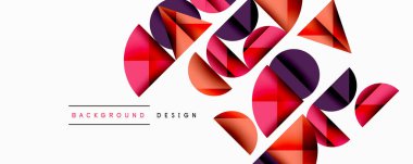 Soyut geometrik şekiller örtüşüyor, canlı kırmızı, mor, turuncu desenler yaratıyor. Minimalist tarzda beyaz arkaplan. Modern estetik.