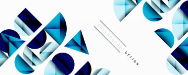 Soyut geometrik şekiller, mavi tonlar baskın gelir. Modern tasarım elementleri dinamik görsel doku oluşturur. Temiz çizgiler, mevcut gradyanlar.