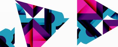 Soyut geometrik şekiller, canlı renkler, modern tasarım. Pembe, deniz mavisi, mor renkler dinamik kompozisyon oluşturur. Temiz çizgiler, keskin açılar görsel ilgi gösteriyor.