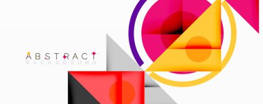 Modern soyut tasarım. Geometrik şekiller örtüşür, canlı renk kombinasyonları yaratır. Temiz çizgiler, minimalist estetik.