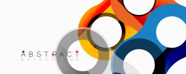 Modern soyut tasarım üst üste binen renkli daireler içeriyor. Gradyan gölgeler dinamik görsel efekt yaratır. Temiz, basit kompozisyon.